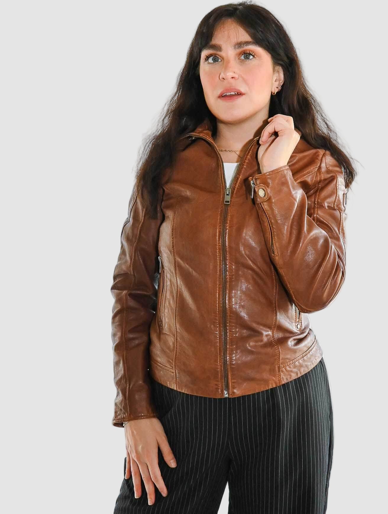 Jolah Leather Jacket with Chevron Back