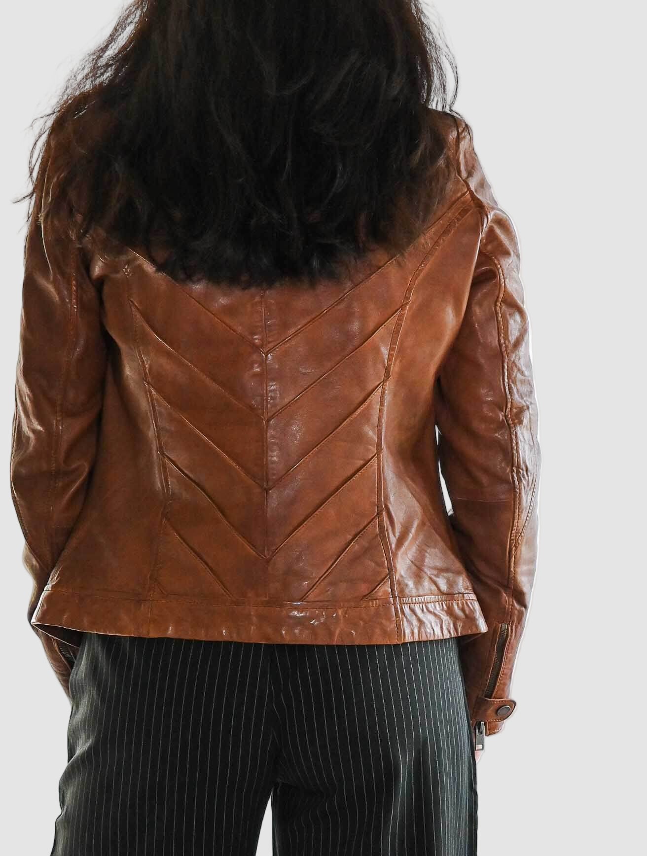 Jolah Leather Jacket with Chevron Back