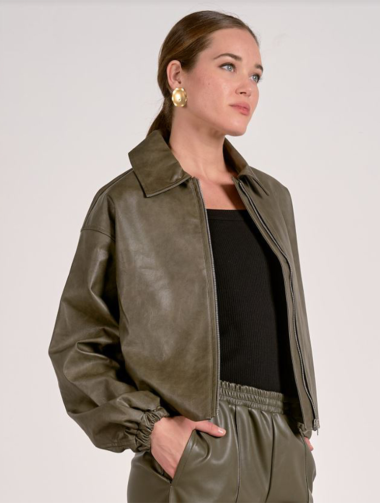 Vegan Leather Bomber Jacket