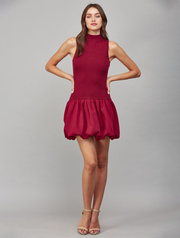 Bubble Skirt Mock Neck Sweater Dress