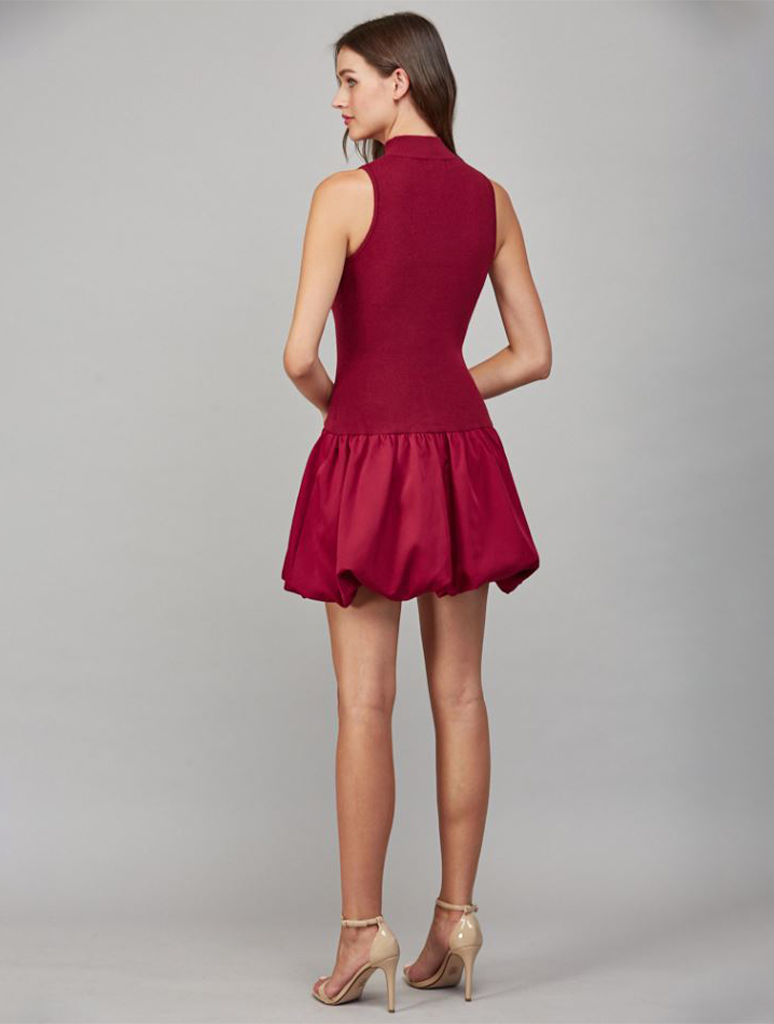 Bubble Skirt Mock Neck Sweater Dress