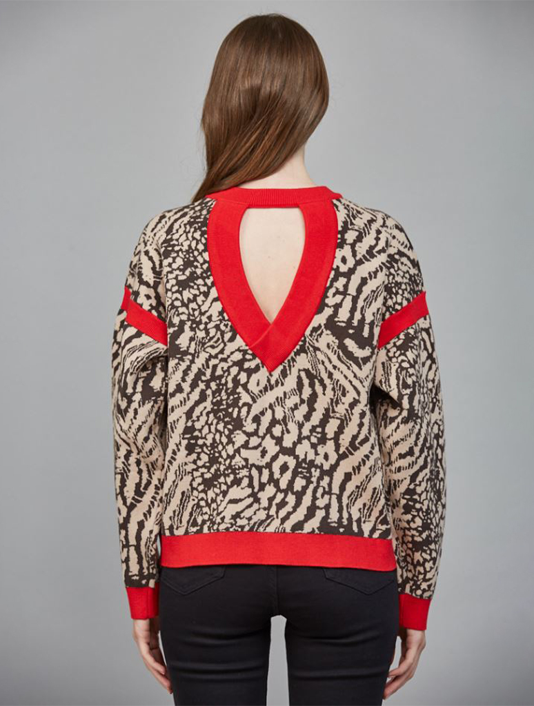 Contrast Ribbing Detail Open Back Sweater