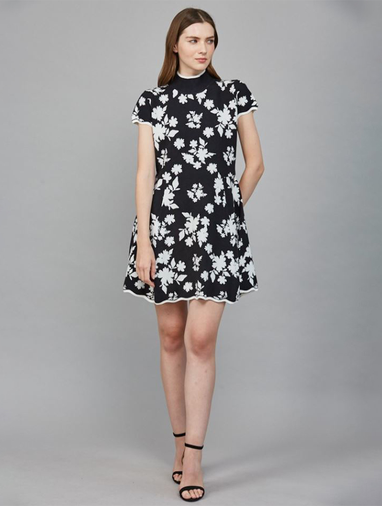 Floral Pattern Scallop Edge Sweater Dress