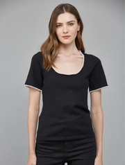 Pearl Trim Detail Scoop Neckline Sweater Top