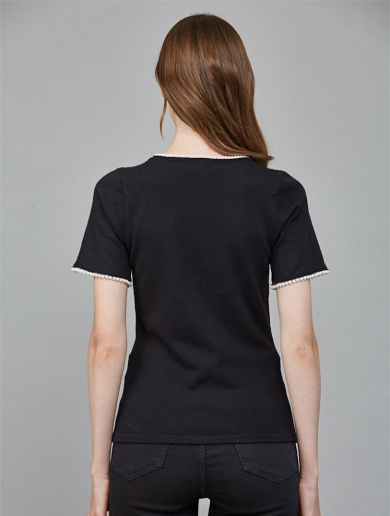 Pearl Trim Detail Scoop Neckline Sweater Top