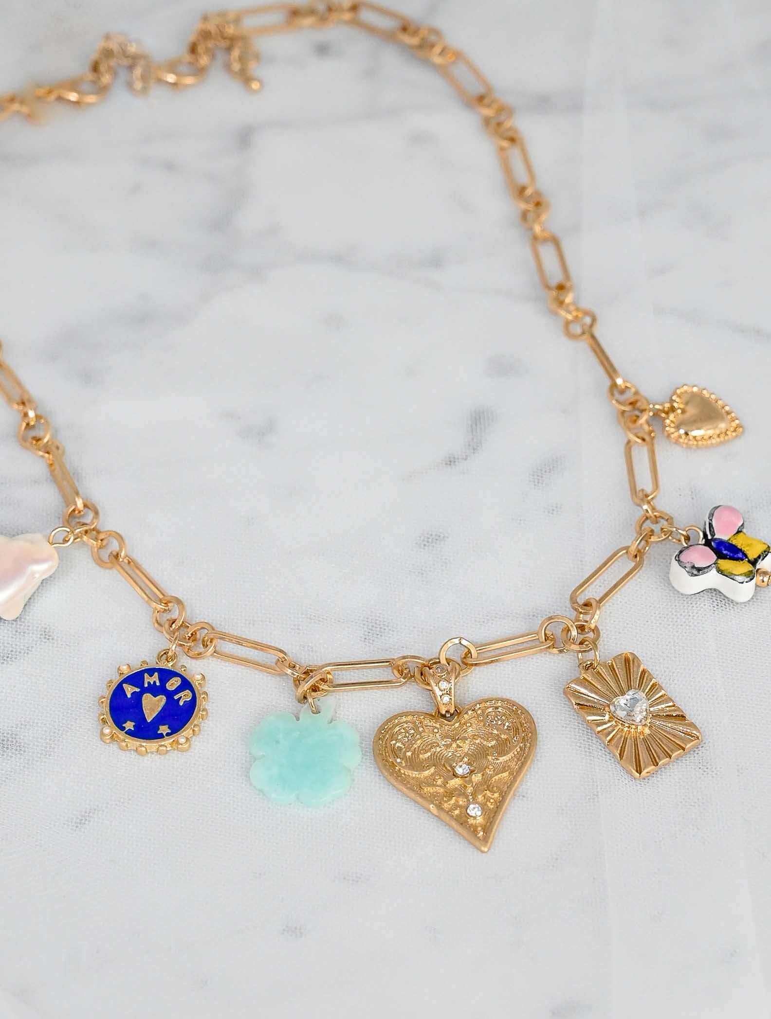 Heart and Multi Charm Necklace
