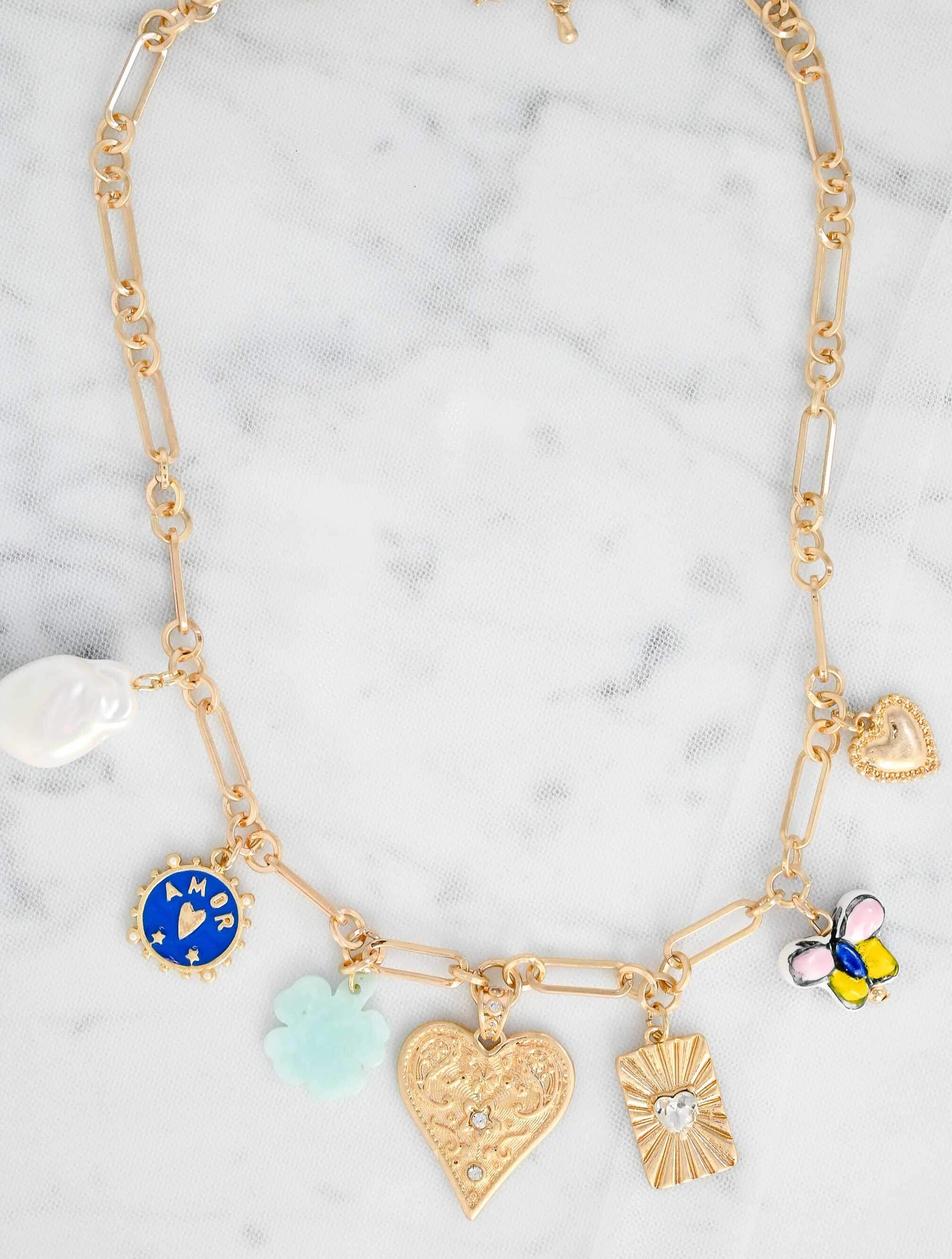 Heart and Multi Charm Necklace