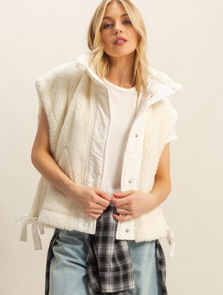 Cozy Sherpa Vest with Tie-Up Side Details