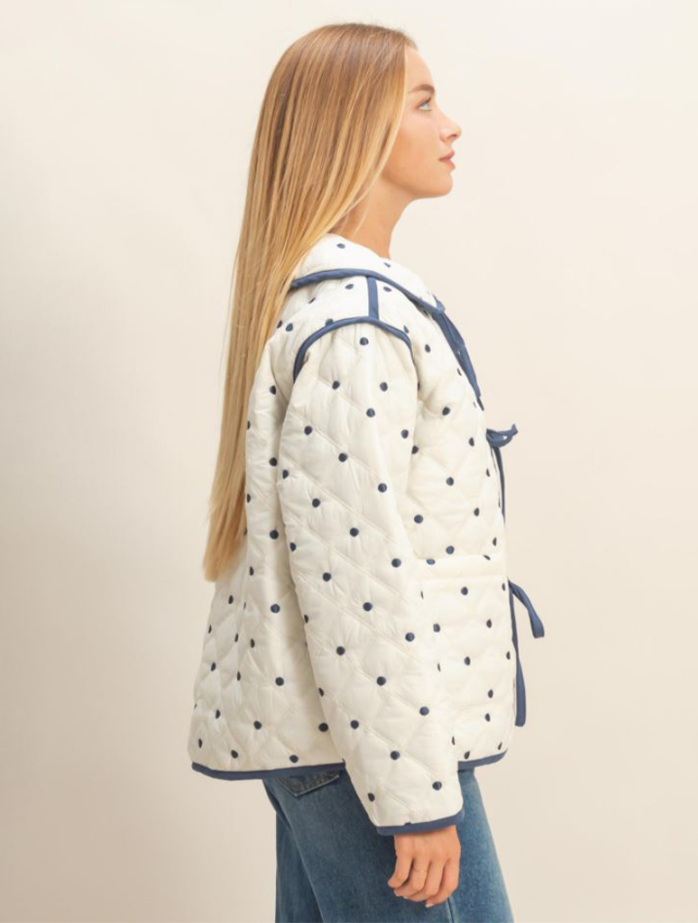 Polka Dot Quilted Front Tie Jacket