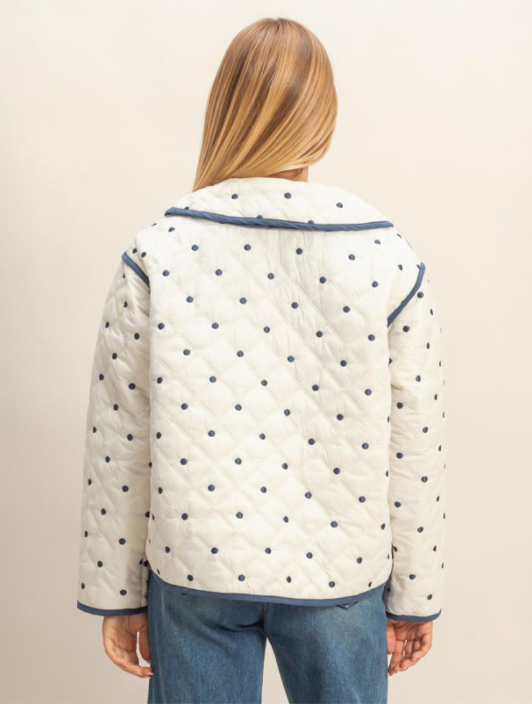Polka Dot Quilted Front Tie Jacket