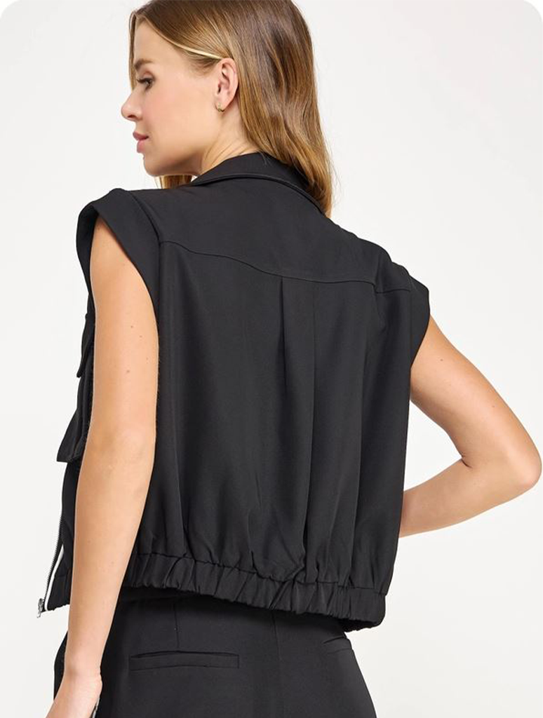 Mock Neck Rolled Upp Piping Detail Vest