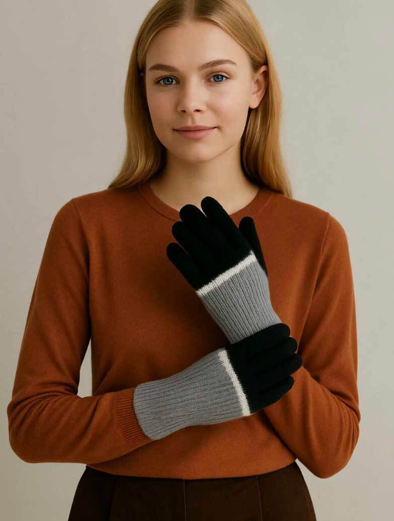 Color Block Layered Knit Gloves (Final Sale)