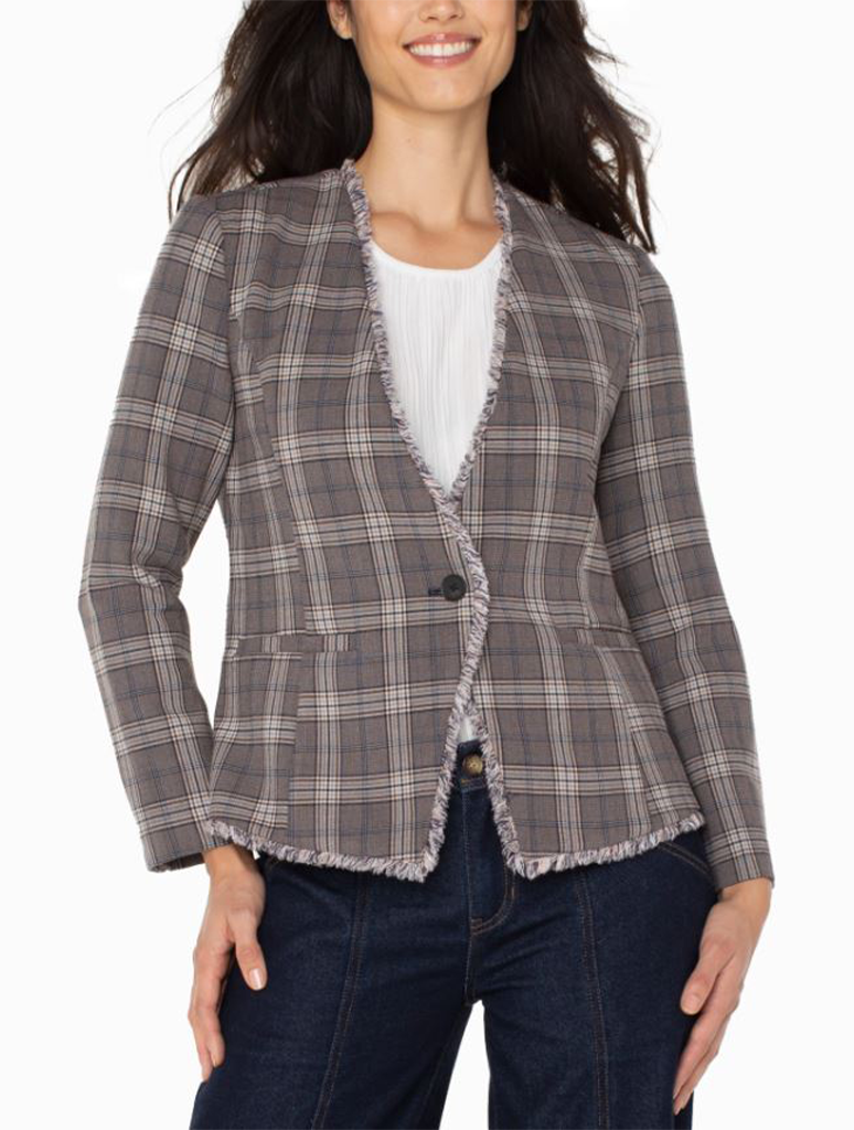 Liverpool Collarless Fitted Blazer with Fray