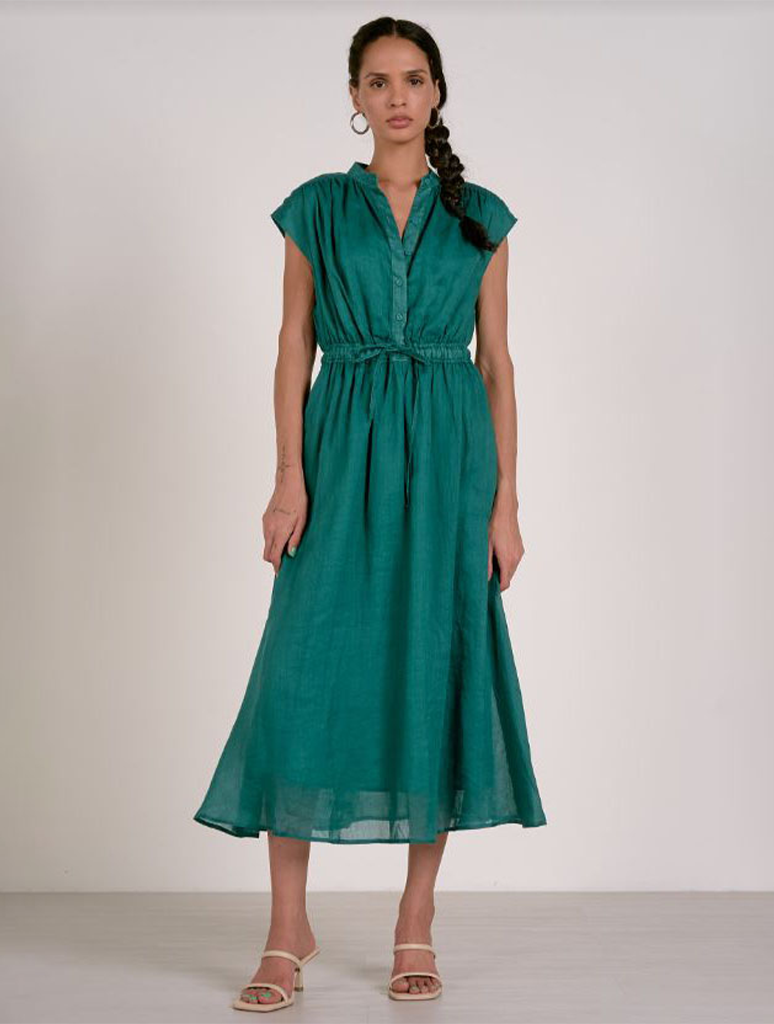 Midi Short Sleeve Tie Waist Dress