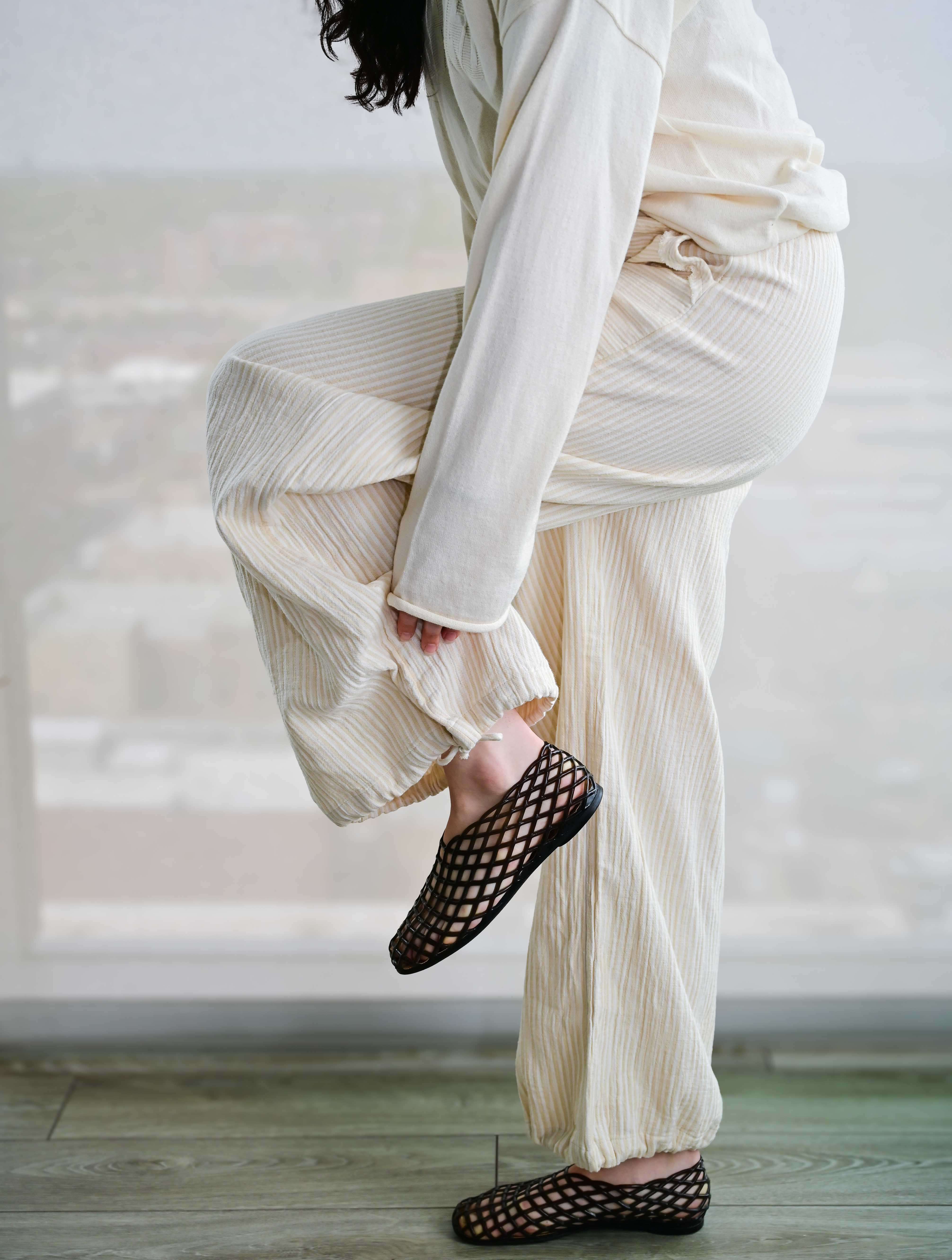 Ginny Double Weave Stripe Gauze Pull On Pants