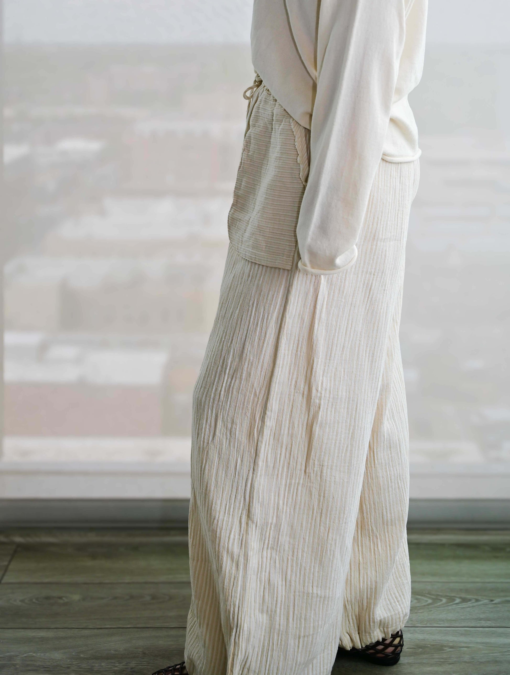 Ginny Double Weave Stripe Gauze Pull On Pants