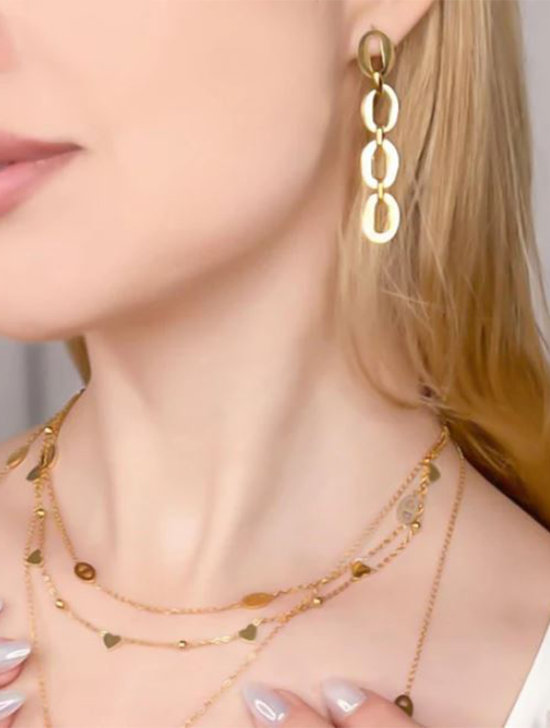 Dangling Oval Chain Earrings