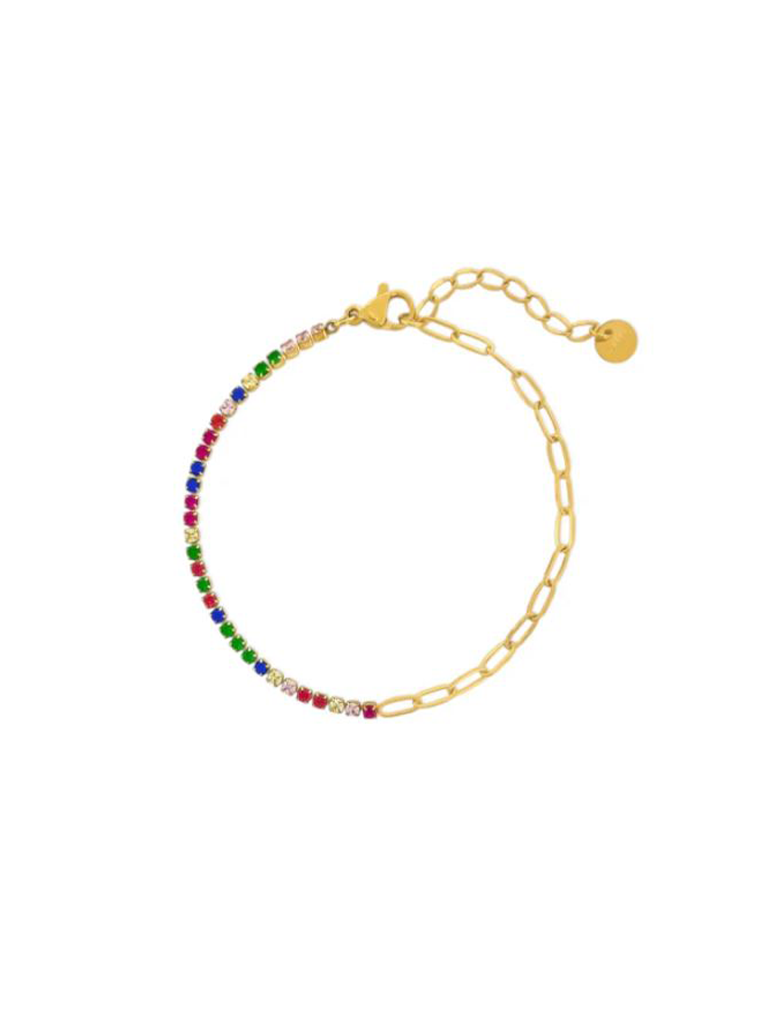 Water Resistant Paperclip Chain and Rainbow CZ Bracelet