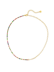 Water Resistant Paperclip Chain and Rainbow CZ Necklace