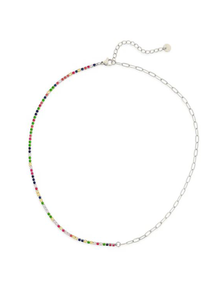 Water Resistant Paperclip Chain and Rainbow CZ Necklace