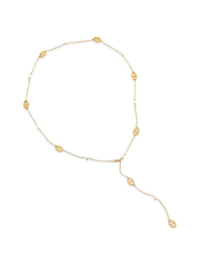 Water Resistant Lariat Pearl and Puffy Mariner Link Necklace