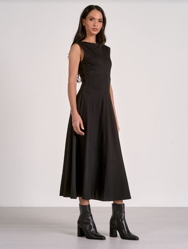 Midi Sleeveless Dress With Seaming