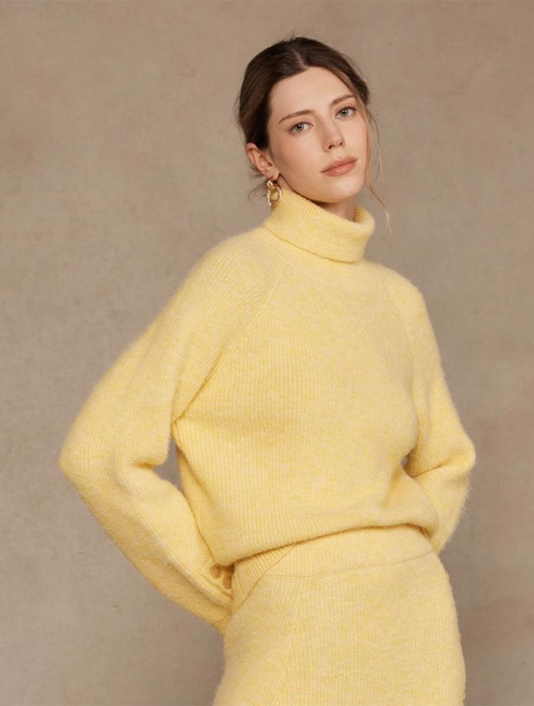 Button Sleeve Mock Neck Sweater