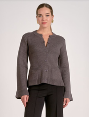 Flared Button Up Sweater With Pockets