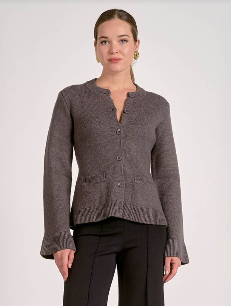 Flared Button Up Sweater With Pockets