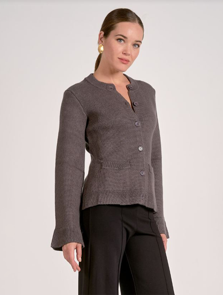 Flared Button Up Sweater With Pockets