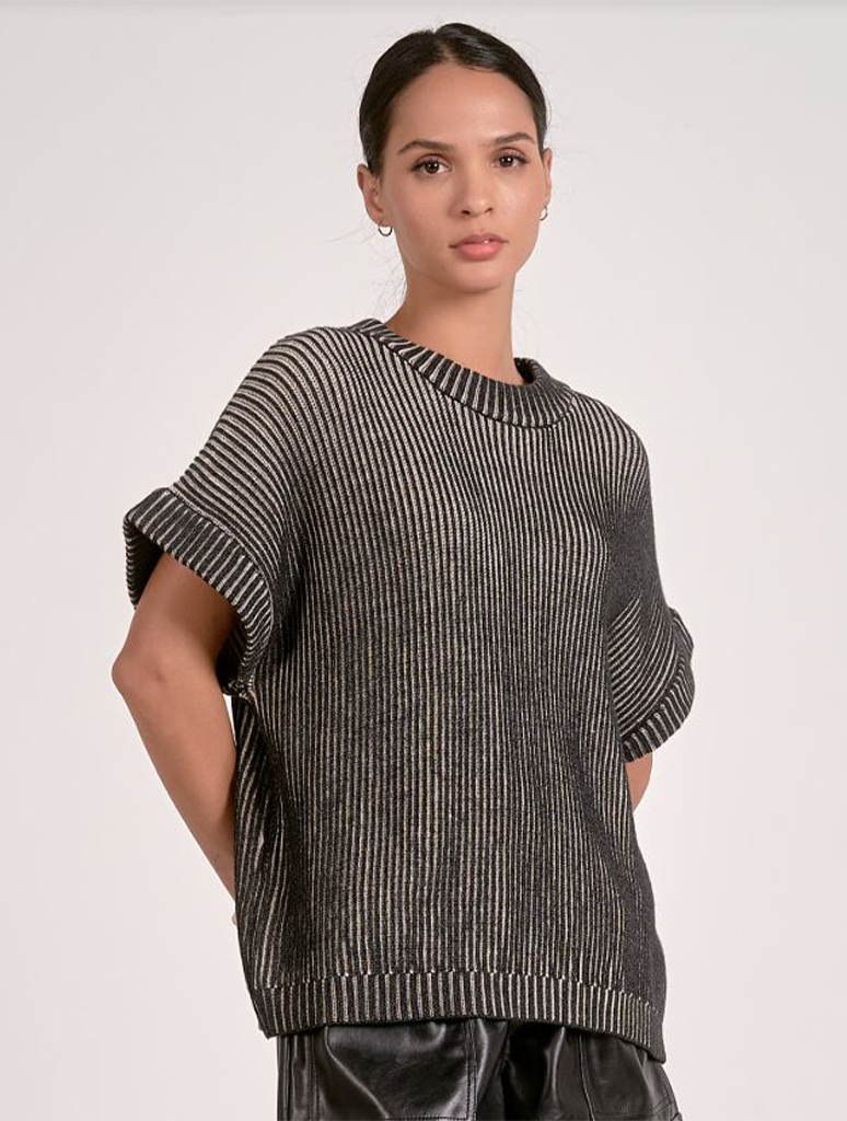 Short Sleeve Ribbed Crewneck Sweater