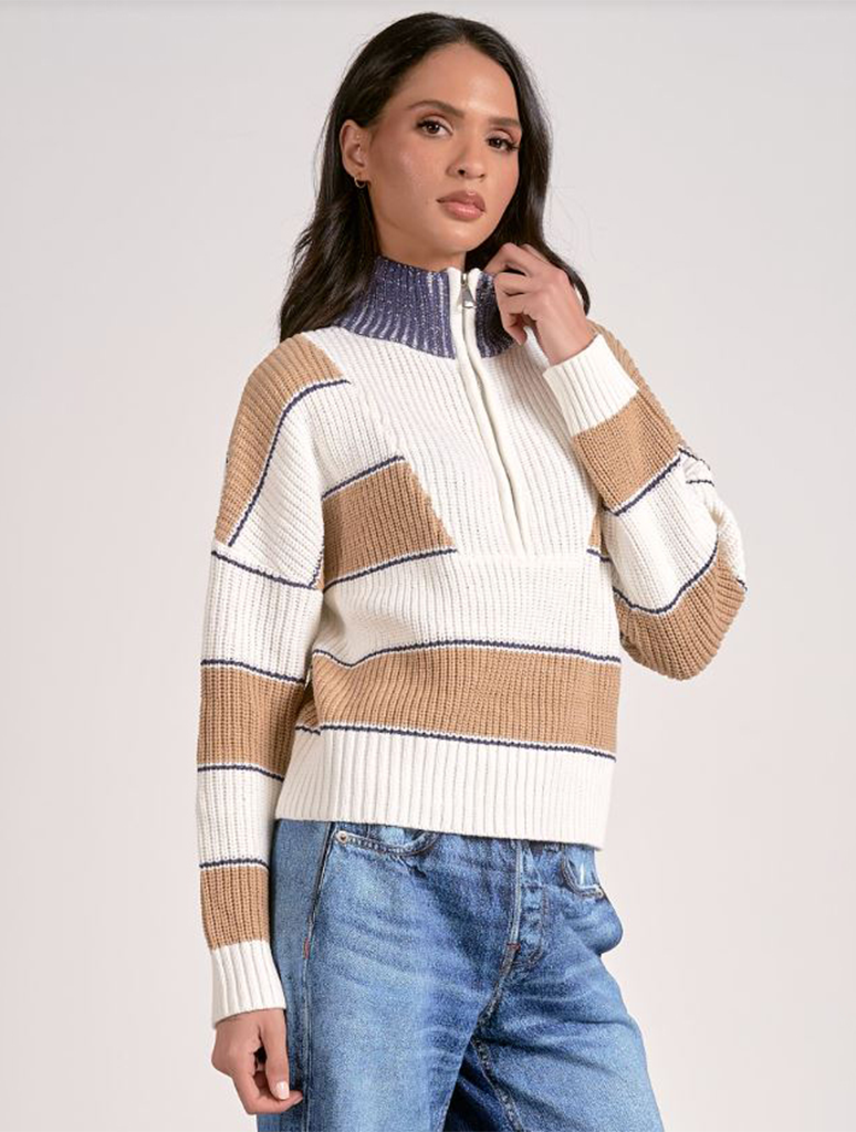 Striped Quarter Zip Sweater