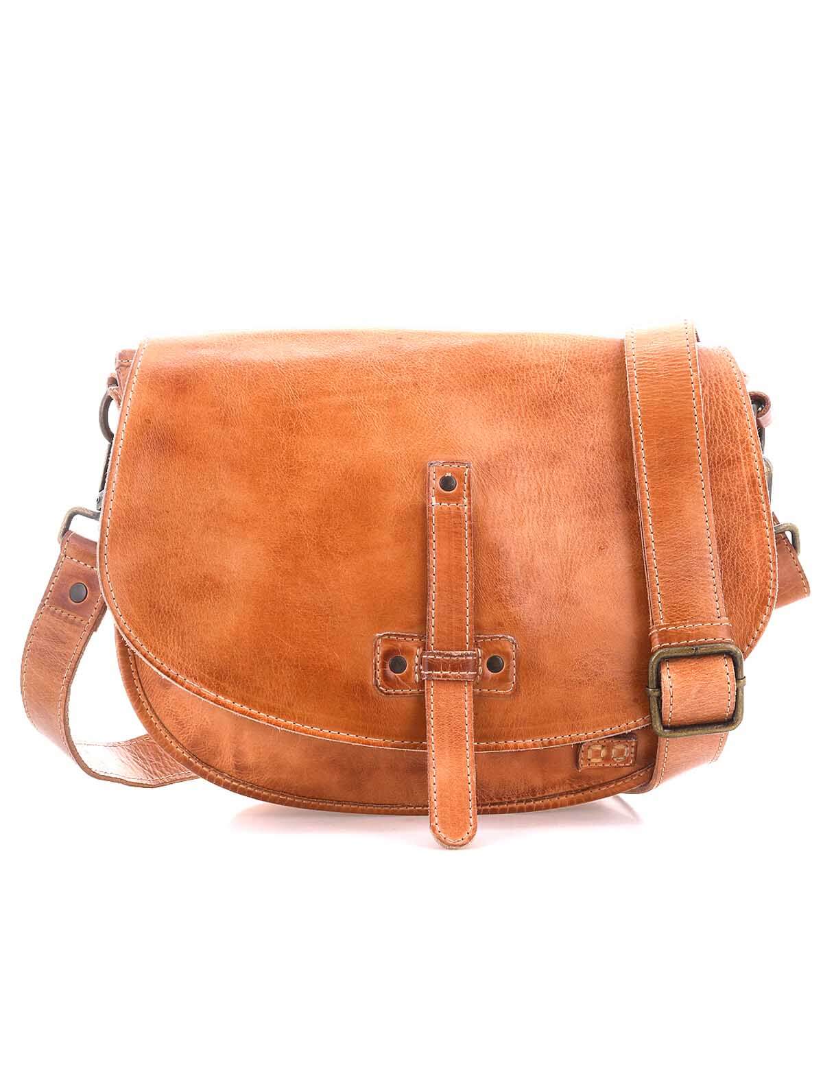 Vegetable-tanned BED|STU Sequoia crossbody bag with adjustable strap and metal-accented tab