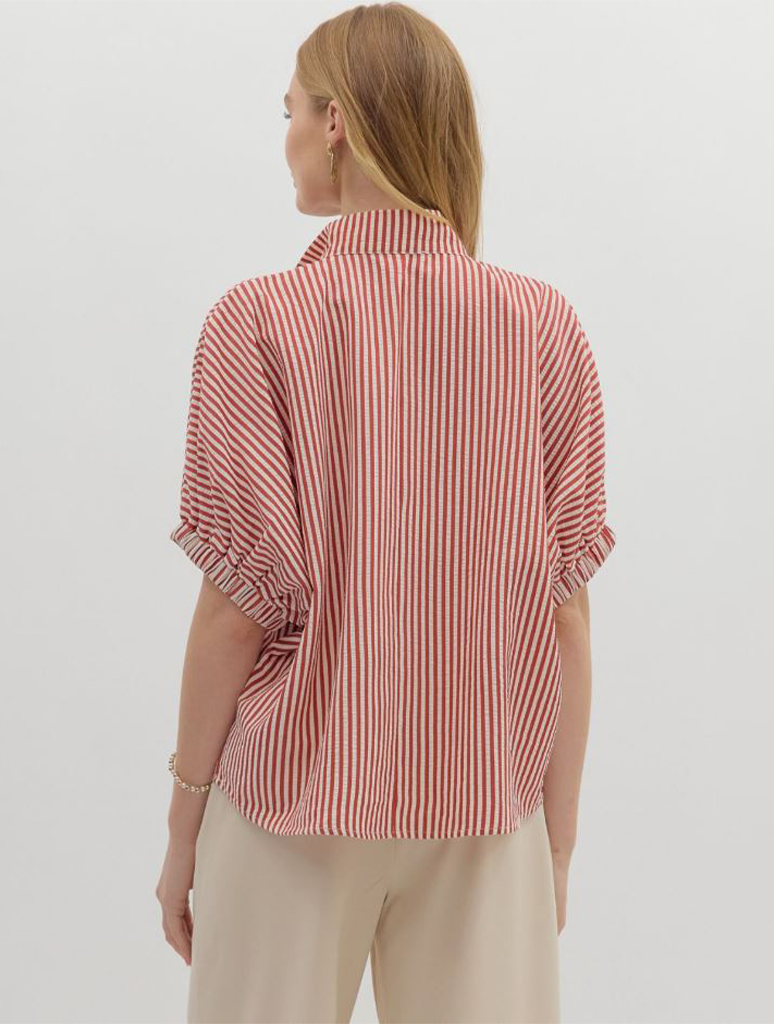 Striped Dolman Top with Multicolor Rib Band Split Neck