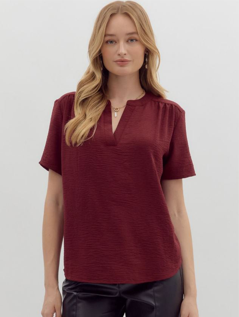 Classic V-Neck Short Sleeve Blouse
