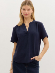 Classic V-Neck Short Sleeve Blouse