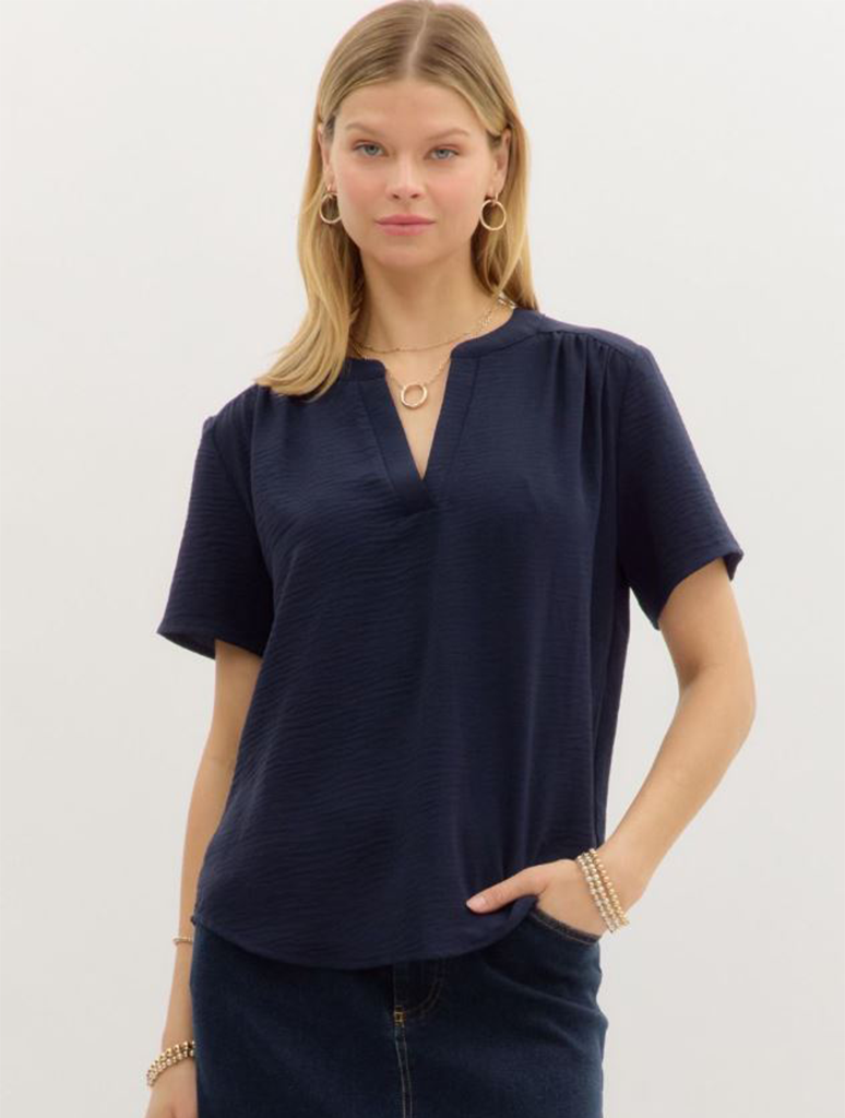 Classic V-Neck Short Sleeve Blouse