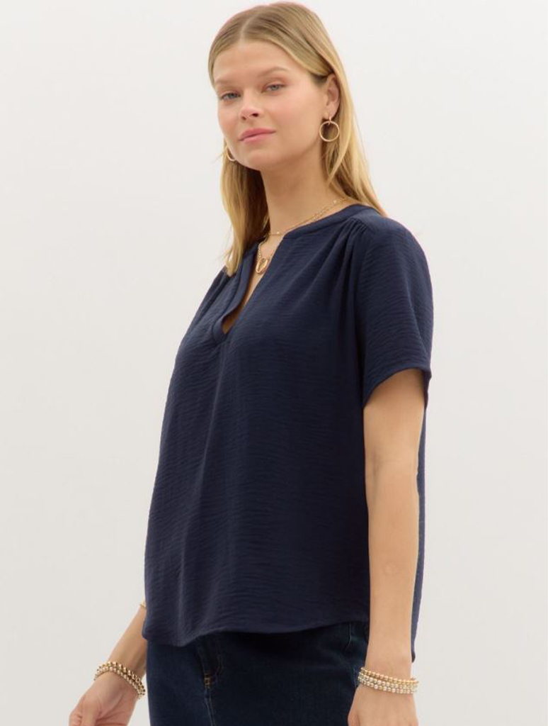 Classic V-Neck Short Sleeve Blouse