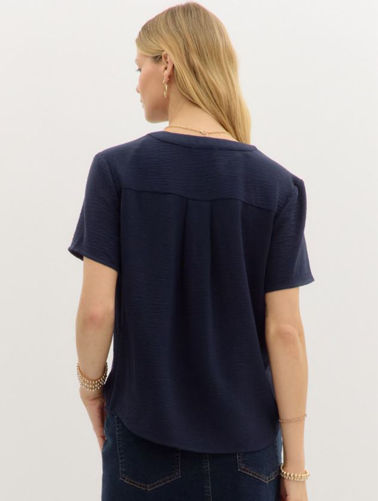 Classic V-Neck Short Sleeve Blouse