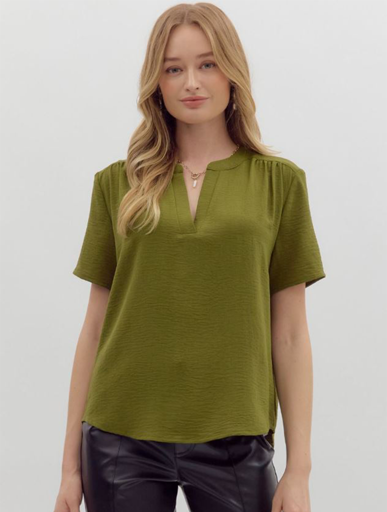 Classic V-Neck Short Sleeve Blouse