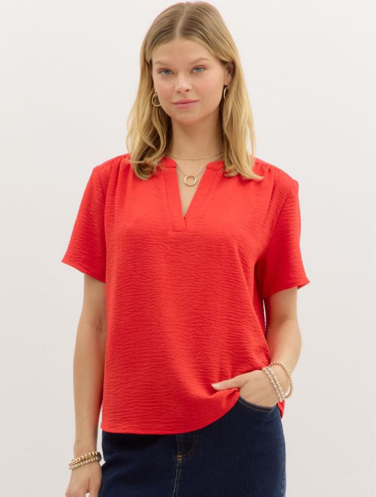 Classic V-Neck Short Sleeve Blouse