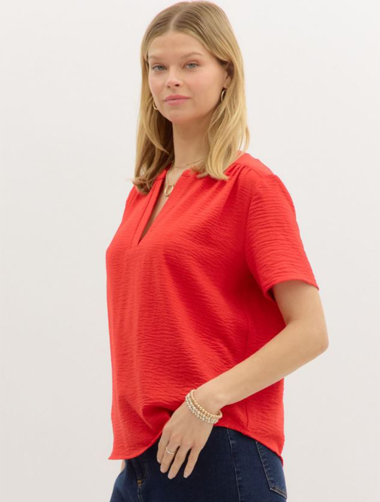 Classic V-Neck Short Sleeve Blouse