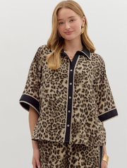 Cheetah Print Short Sleeve Button Up