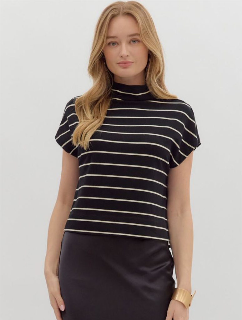 Stripe Mock Neck Pullover Top