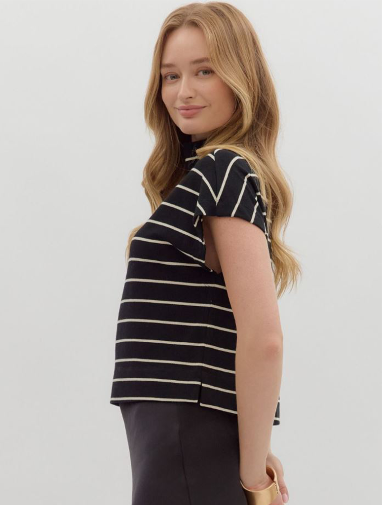 Stripe Mock Neck Pullover Top