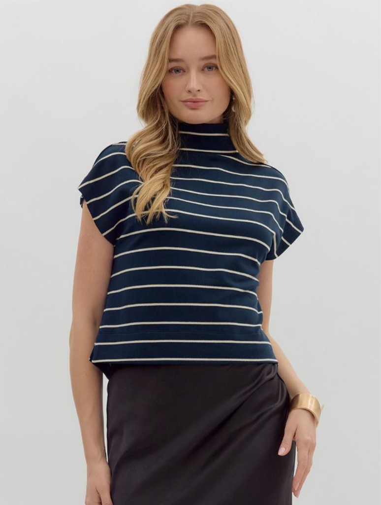 Stripe Mock Neck Pullover Top