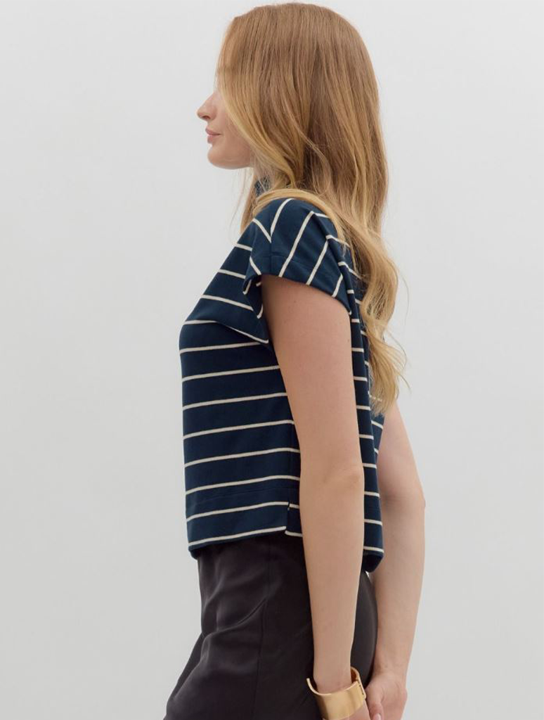 Stripe Mock Neck Pullover Top