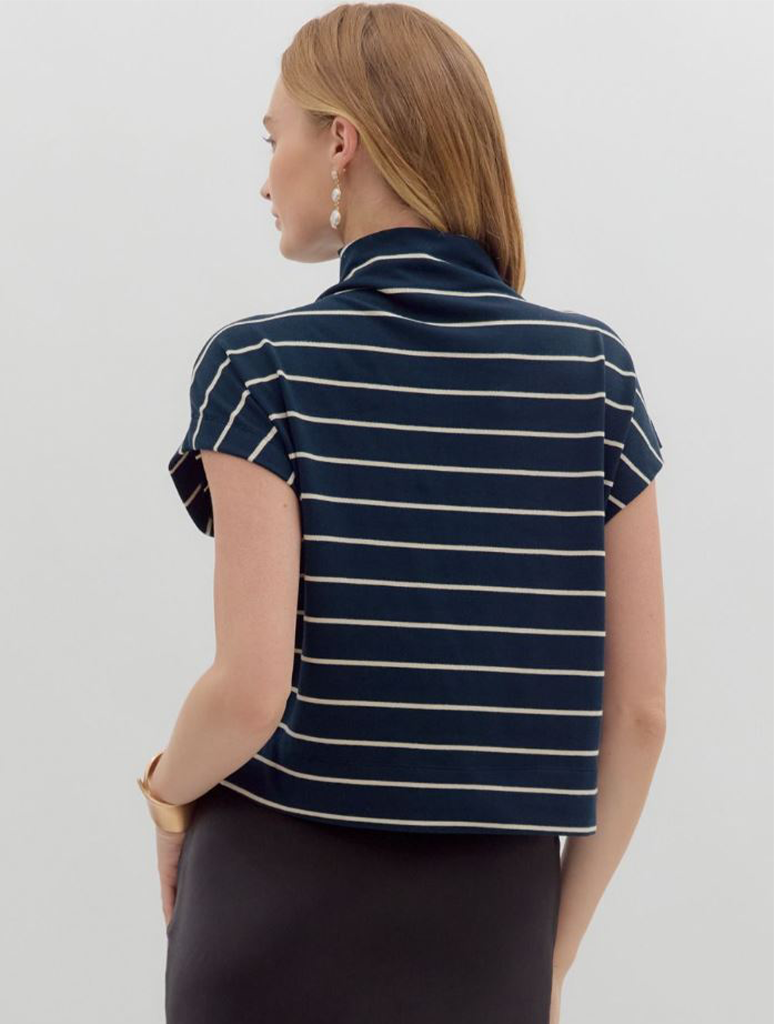 Stripe Mock Neck Pullover Top
