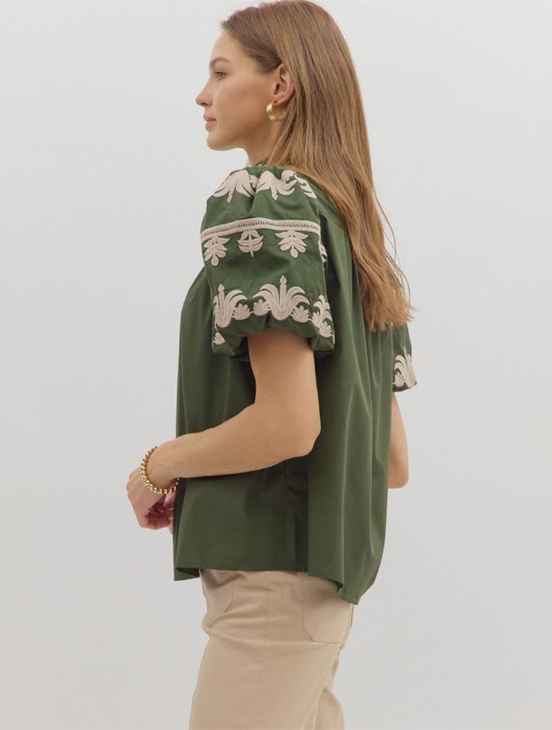 Bubble Sleeve V-Neck Top