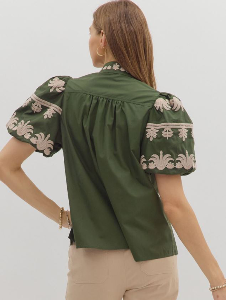 Bubble Sleeve V-Neck Top